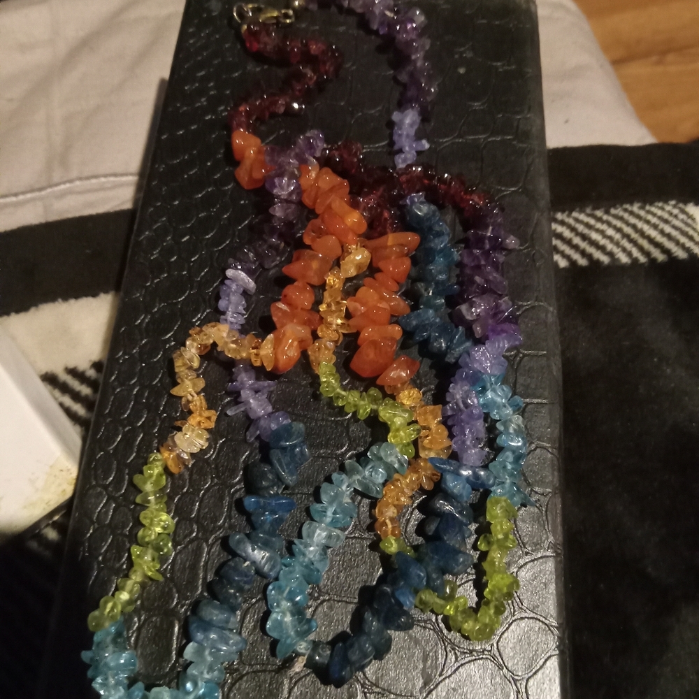 Multicolor Gemstone Chip Necklace - image 2